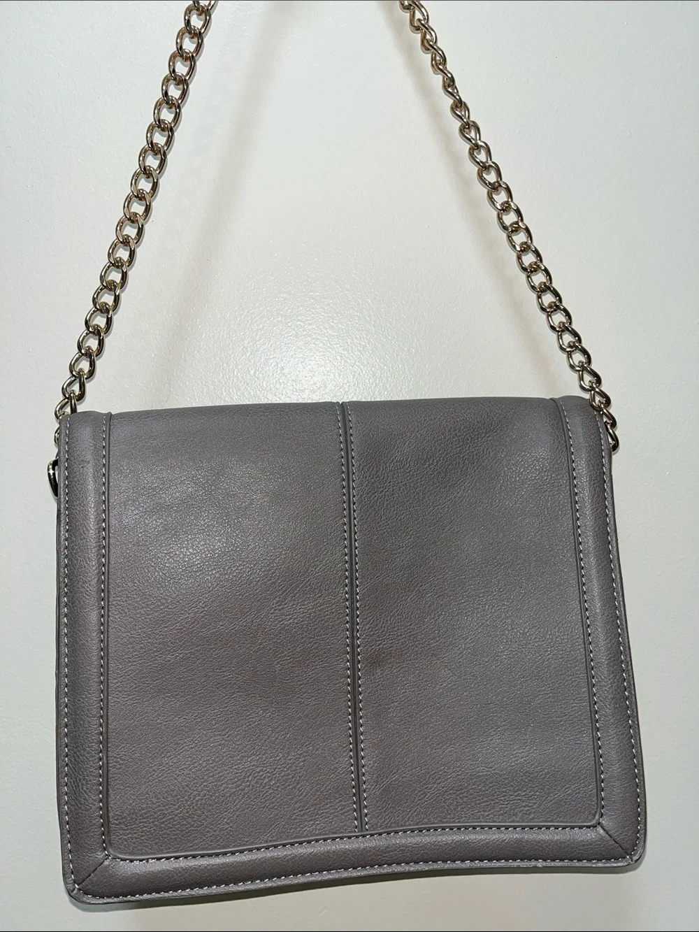 BCBG Paris Gray Leather Crossbody with Chain Strap